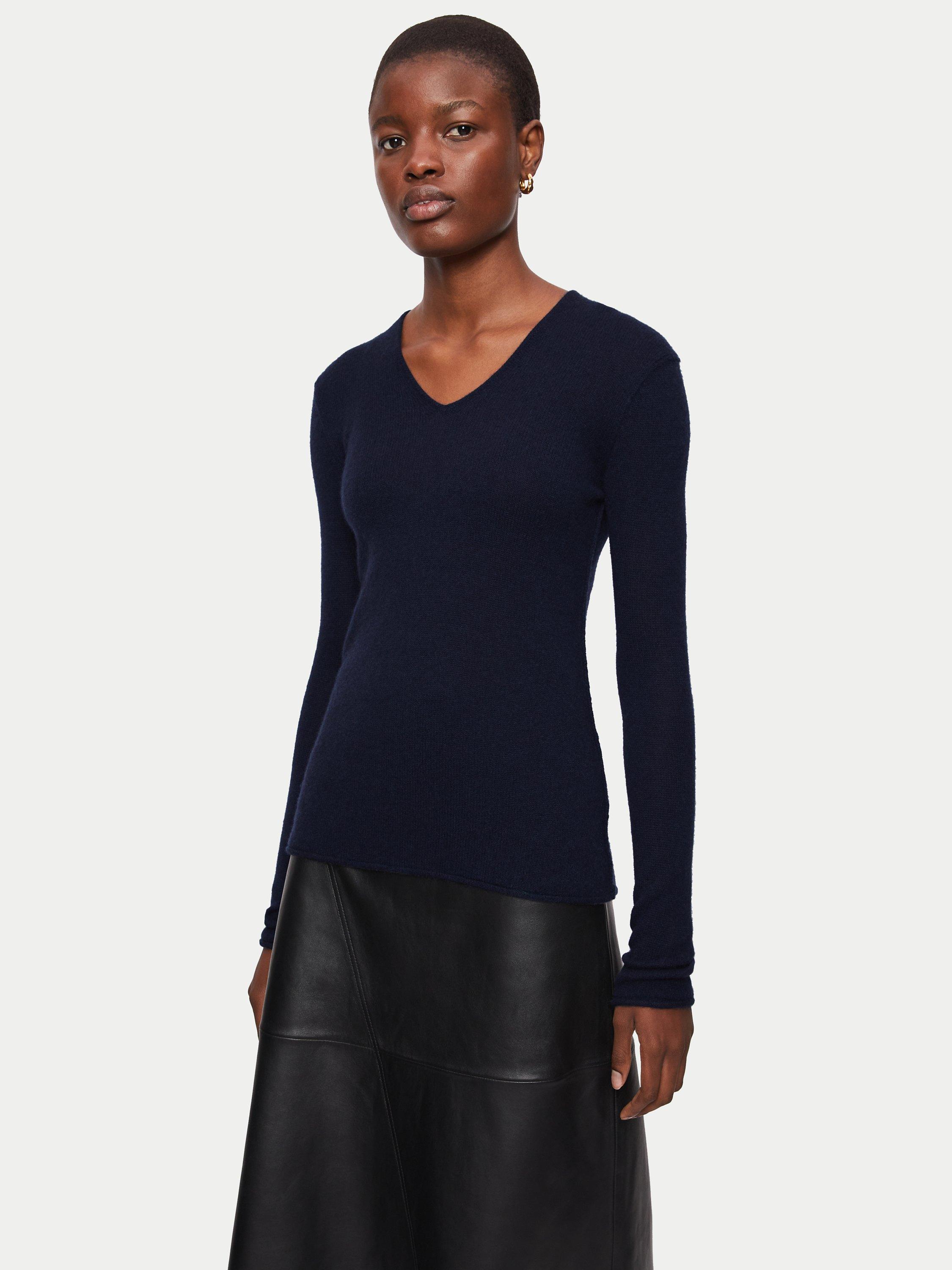 Jigsaw Cloud Cashmere V-Neck Jumper, Dark Navy