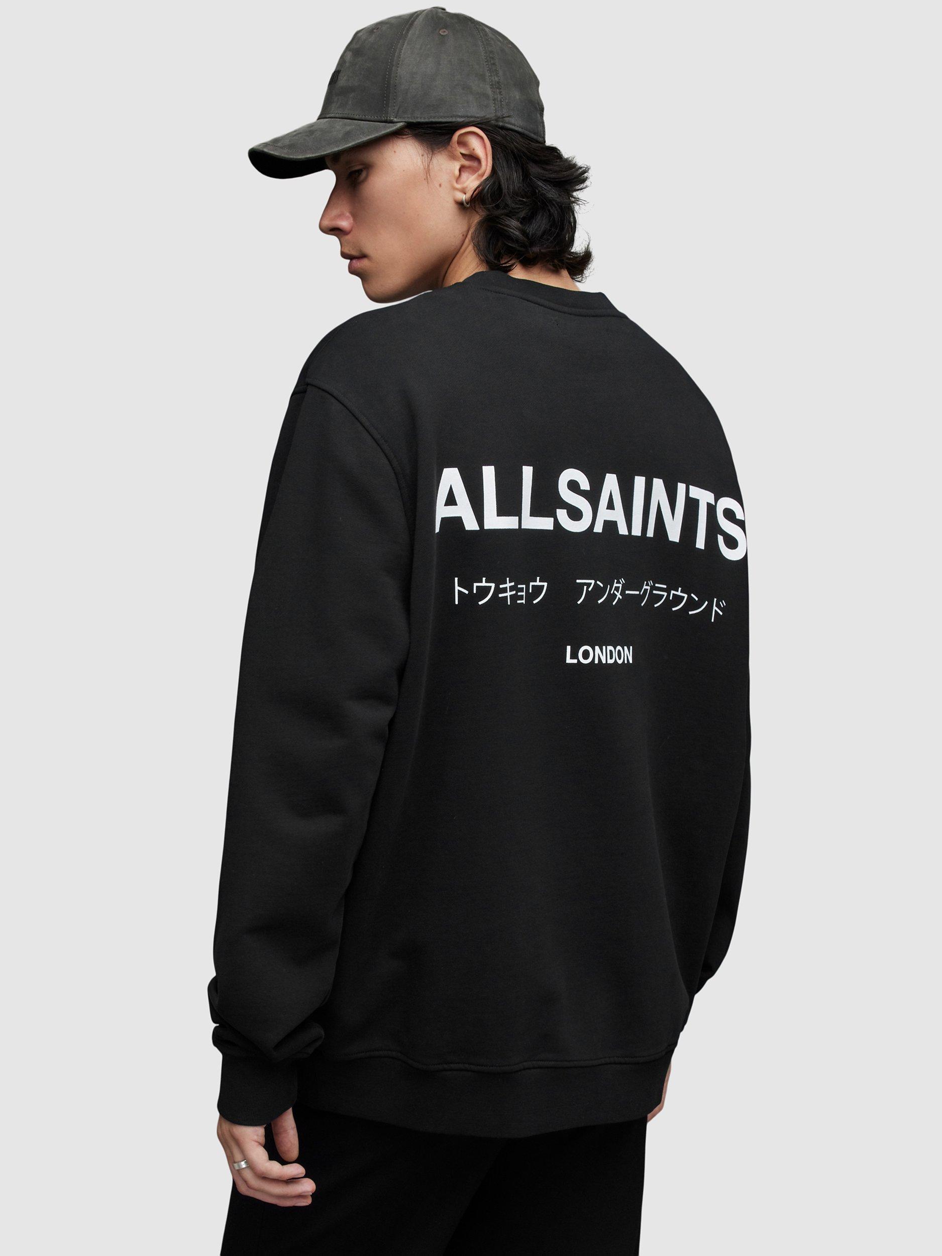 Product image 2 of 6, which shows AllSaints Underground Crew Neck Organic Cotton Jumper, Jet Black, XS