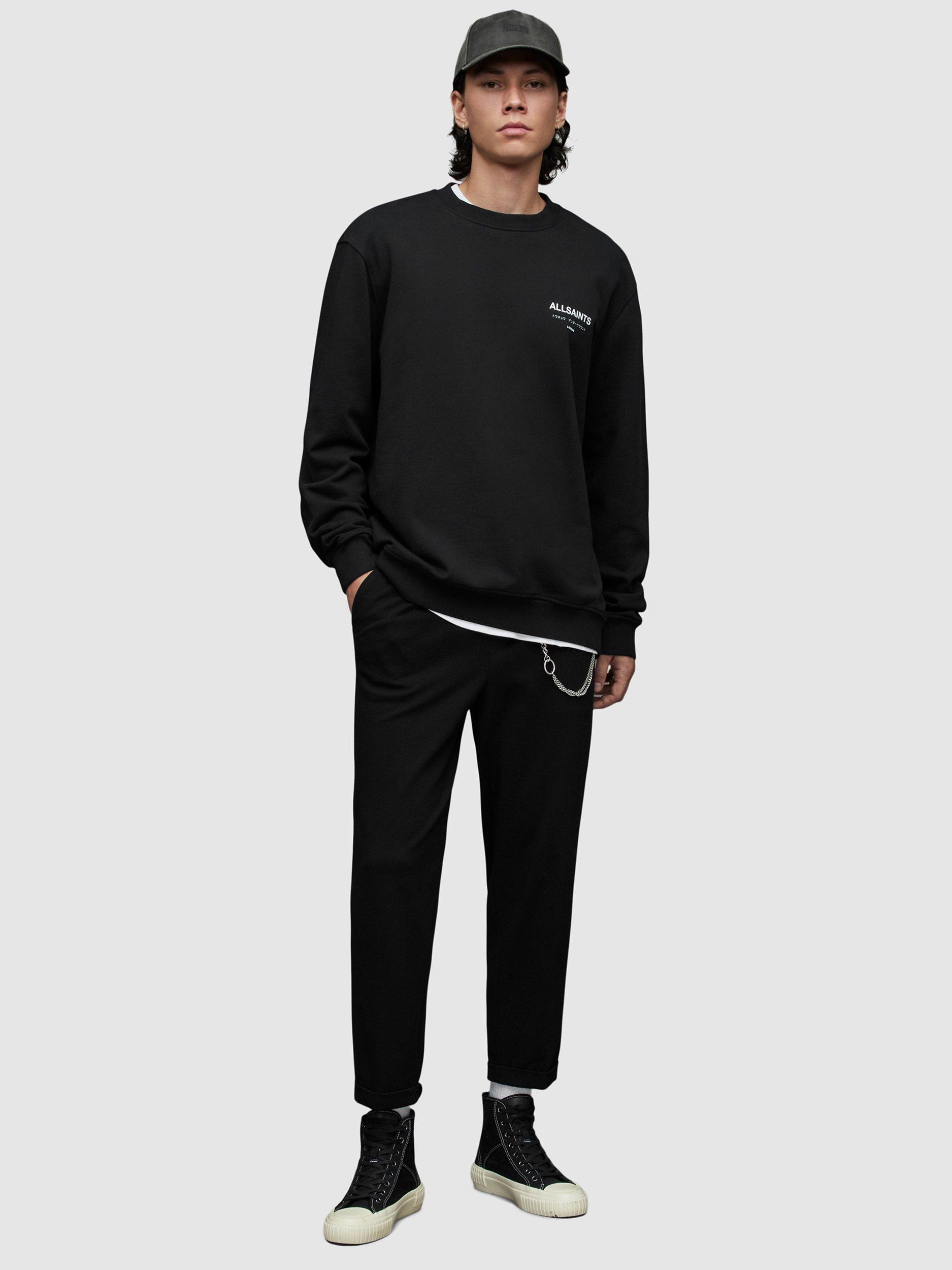Product image 3 of 6, which shows AllSaints Underground Crew Neck Organic Cotton Jumper, Jet Black, XS