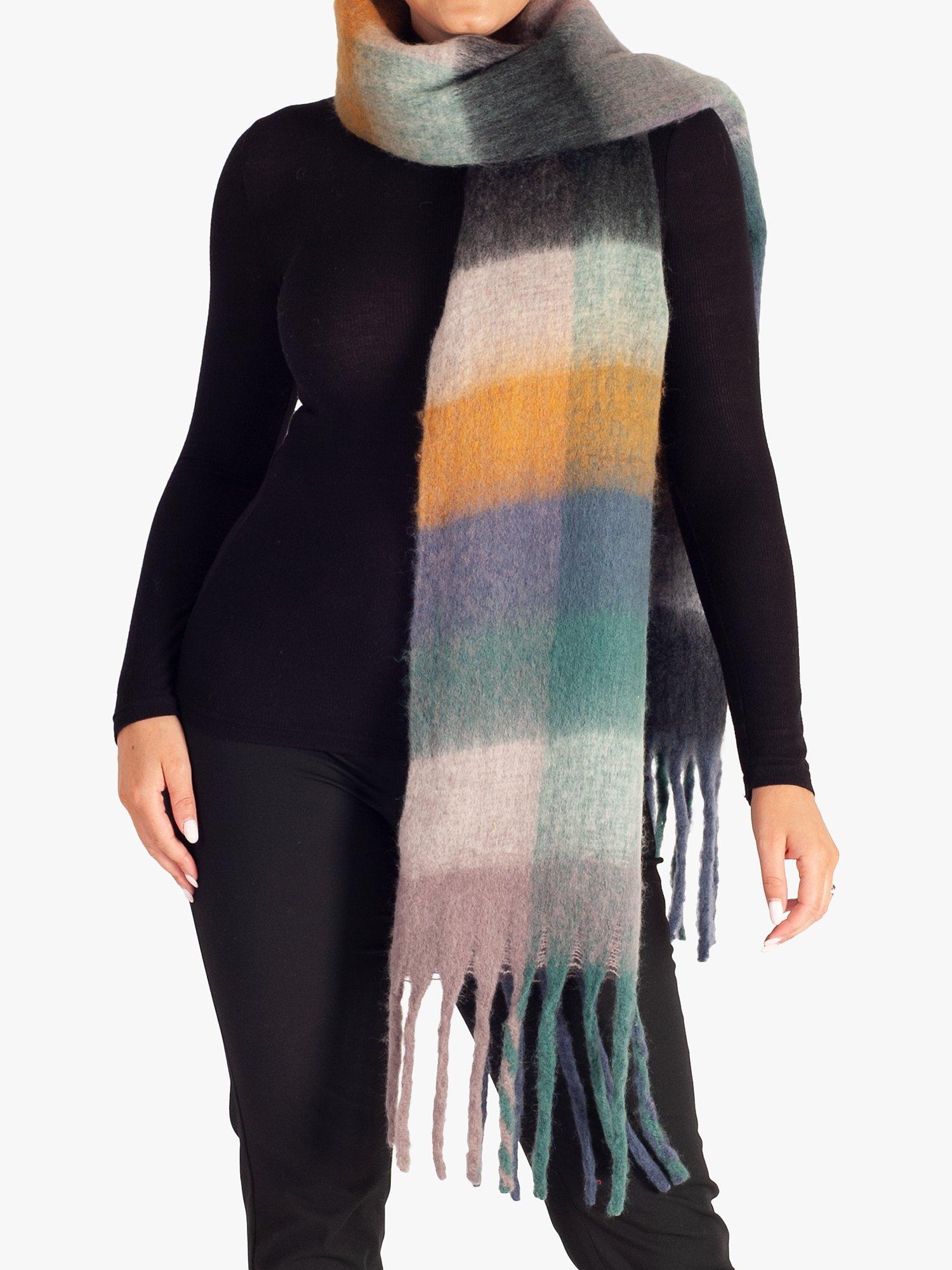 Product image 1 of 5, which shows chesca Cosy Large Tassel Edge Check Scarf, Multi