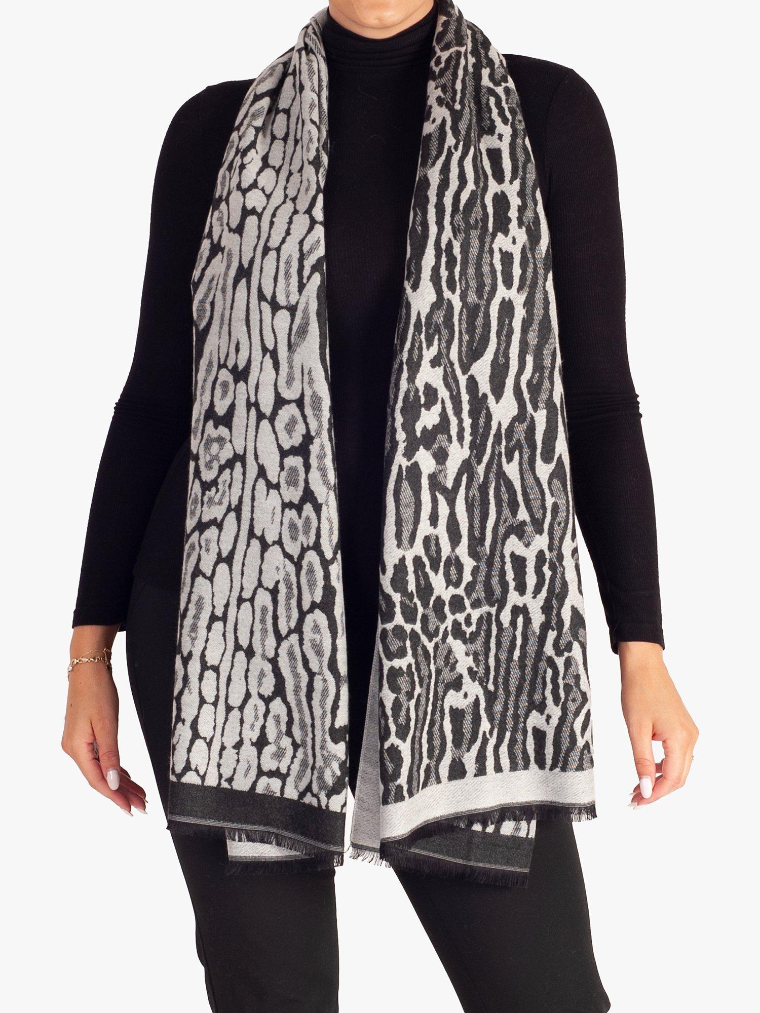 chesca Animal Print Dual Side Scarf, Black/Grey