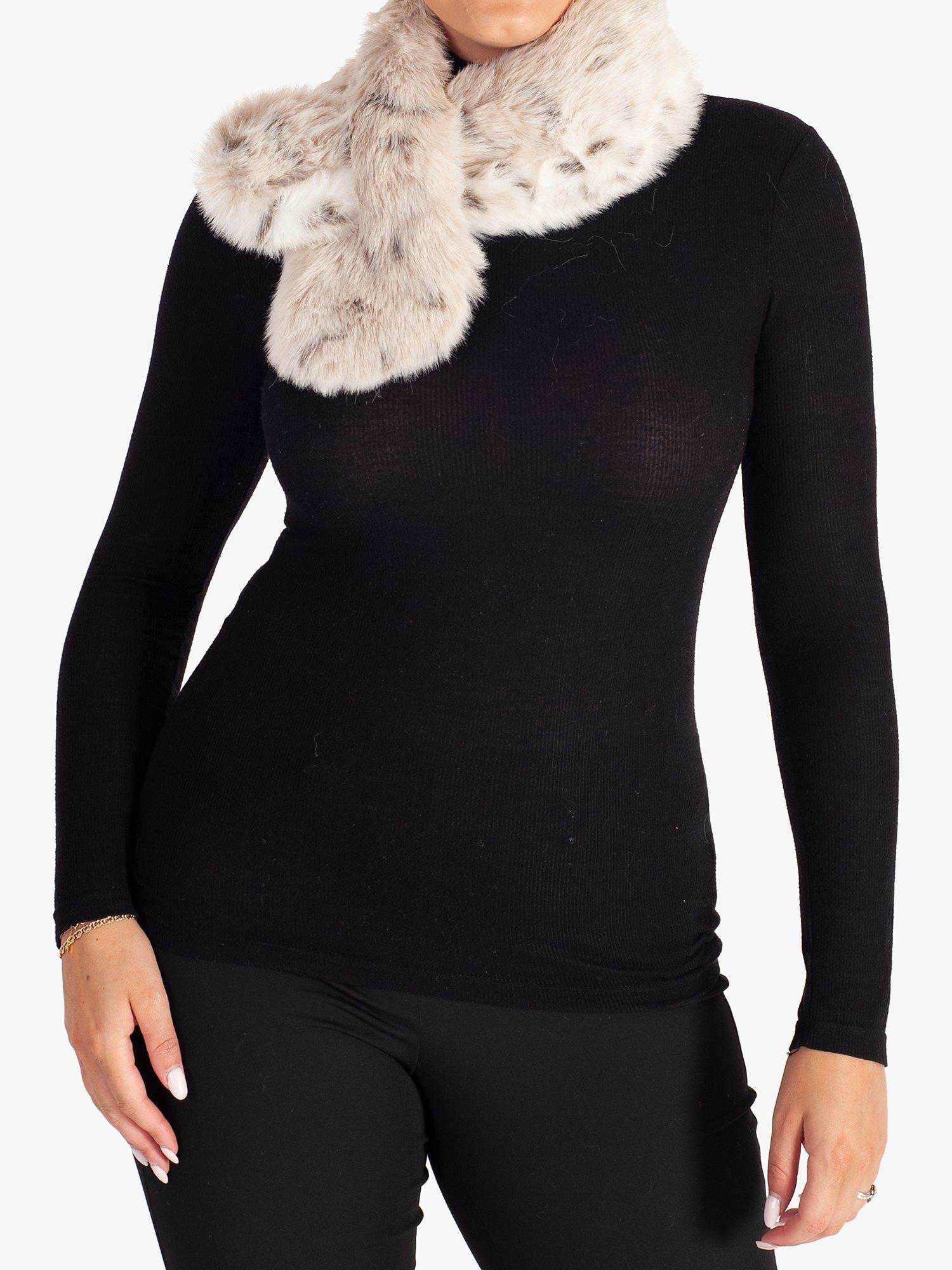 chesca Snow Leopard Faux Fur Scarf, Natural