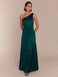 Rewritten Satin One Shoulder Bridesmaid Dress, Forest Green