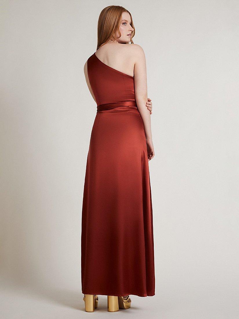 Product image 5 of 6, which shows Rewritten Satin One Shoulder Bridesmaid Dress, Burnt Orange, XS