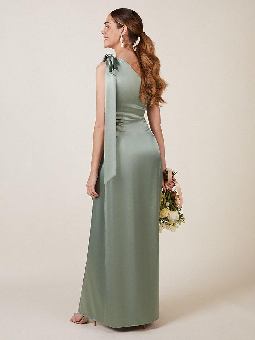 Product image 4 of 6, which shows Rewritten Satin One Shoulder Bridesmaid Dress, Sage Green, XS