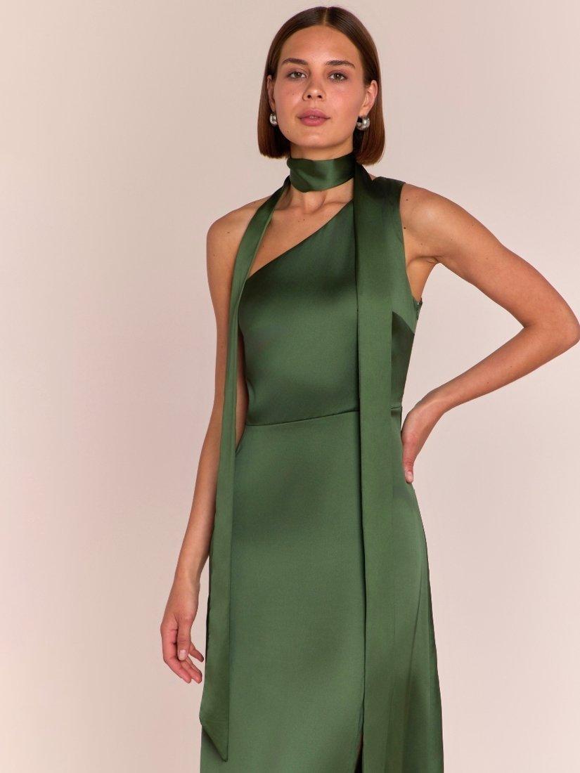Product image 4 of 6, which shows Rewritten Satin One Shoulder Bridesmaid Dress, Olive, XS