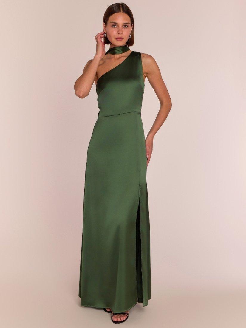 Product image 6 of 6, which shows Rewritten Satin One Shoulder Bridesmaid Dress, Olive, XS
