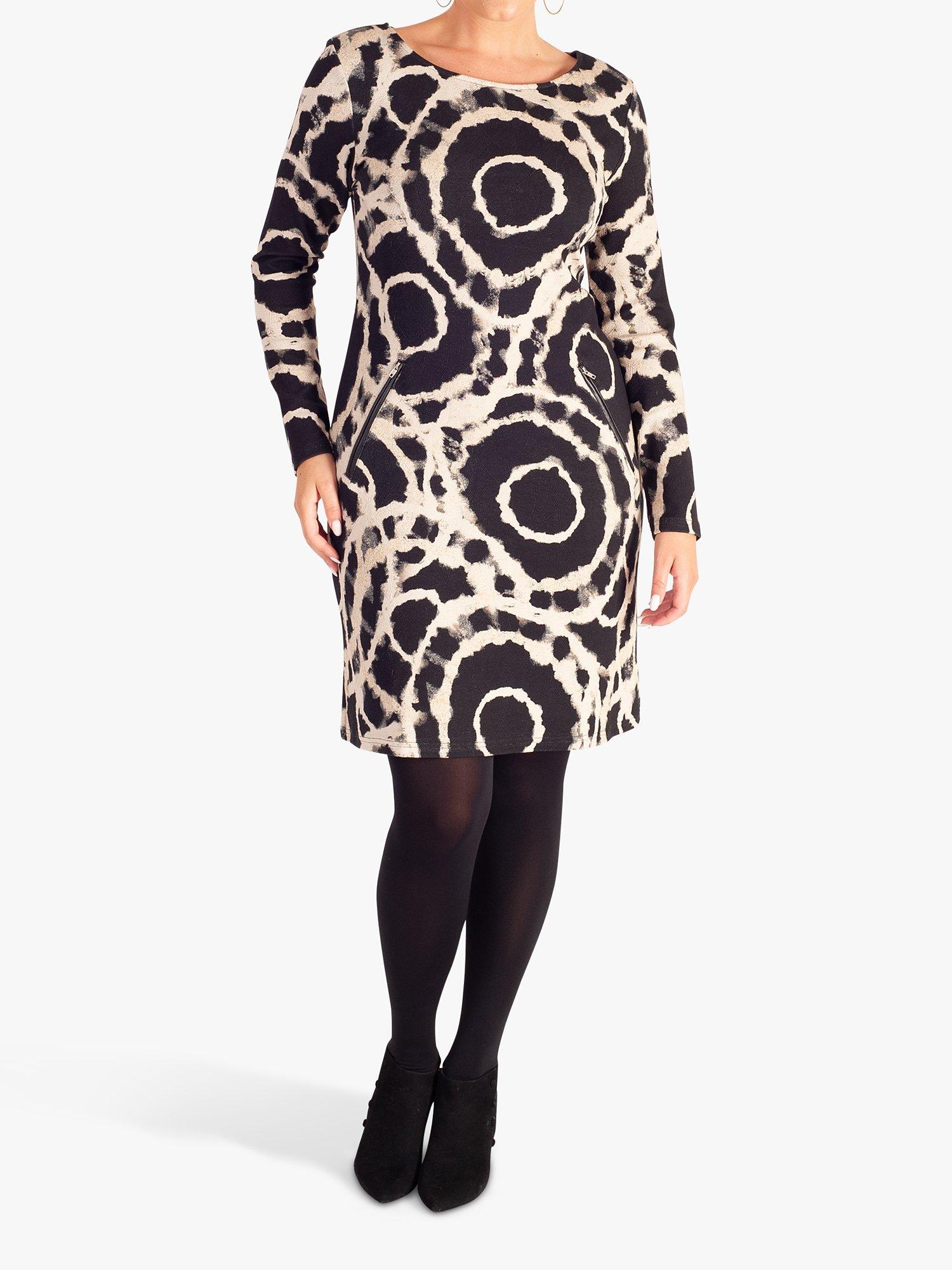 chesca Crepe Abstract Circles Print Mini Dress Black Beige