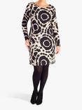 chesca Crepe Abstract Circles Print Mini Dress, Black/Beige