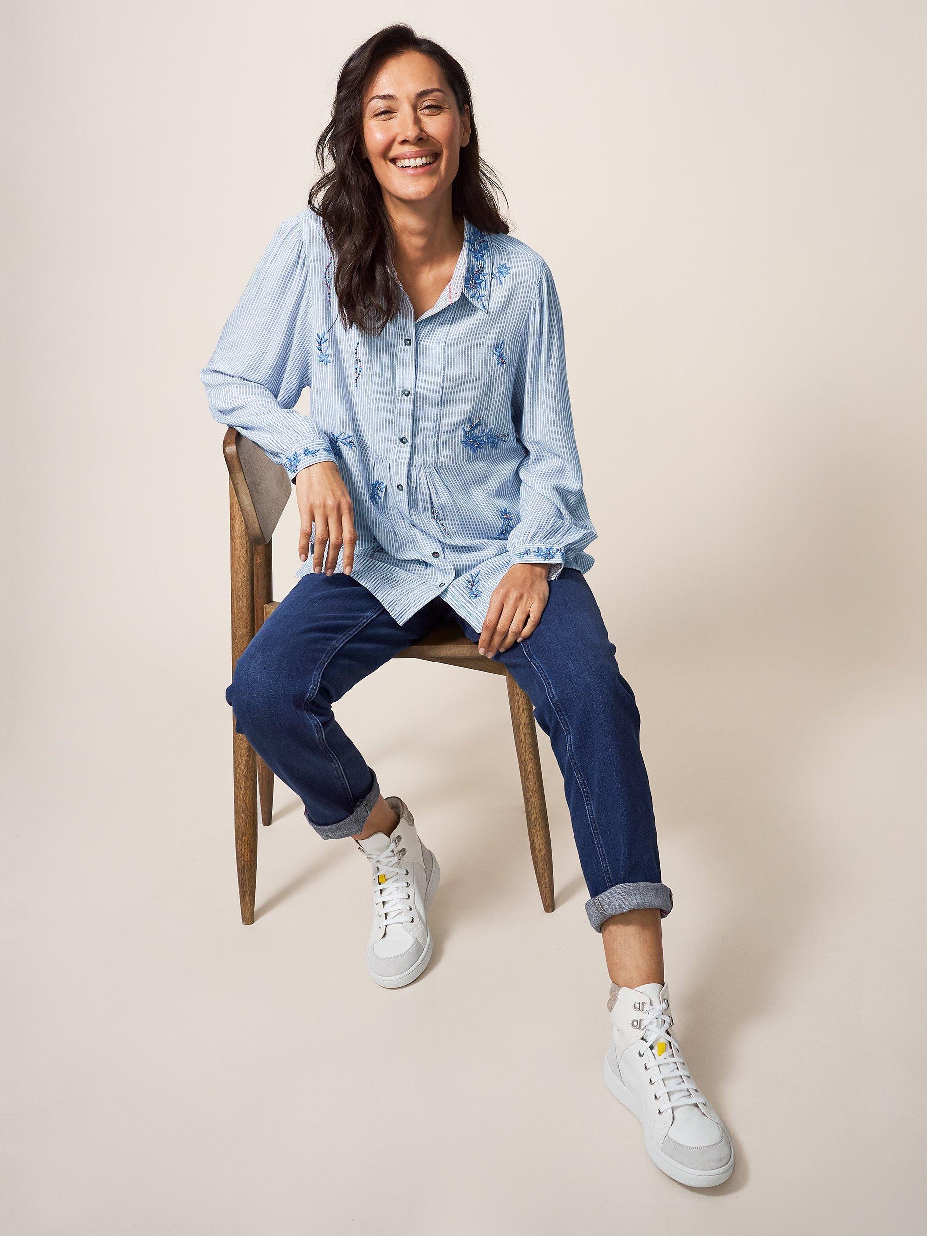 White Stuff Trailing Embroidered Shirt, Blue