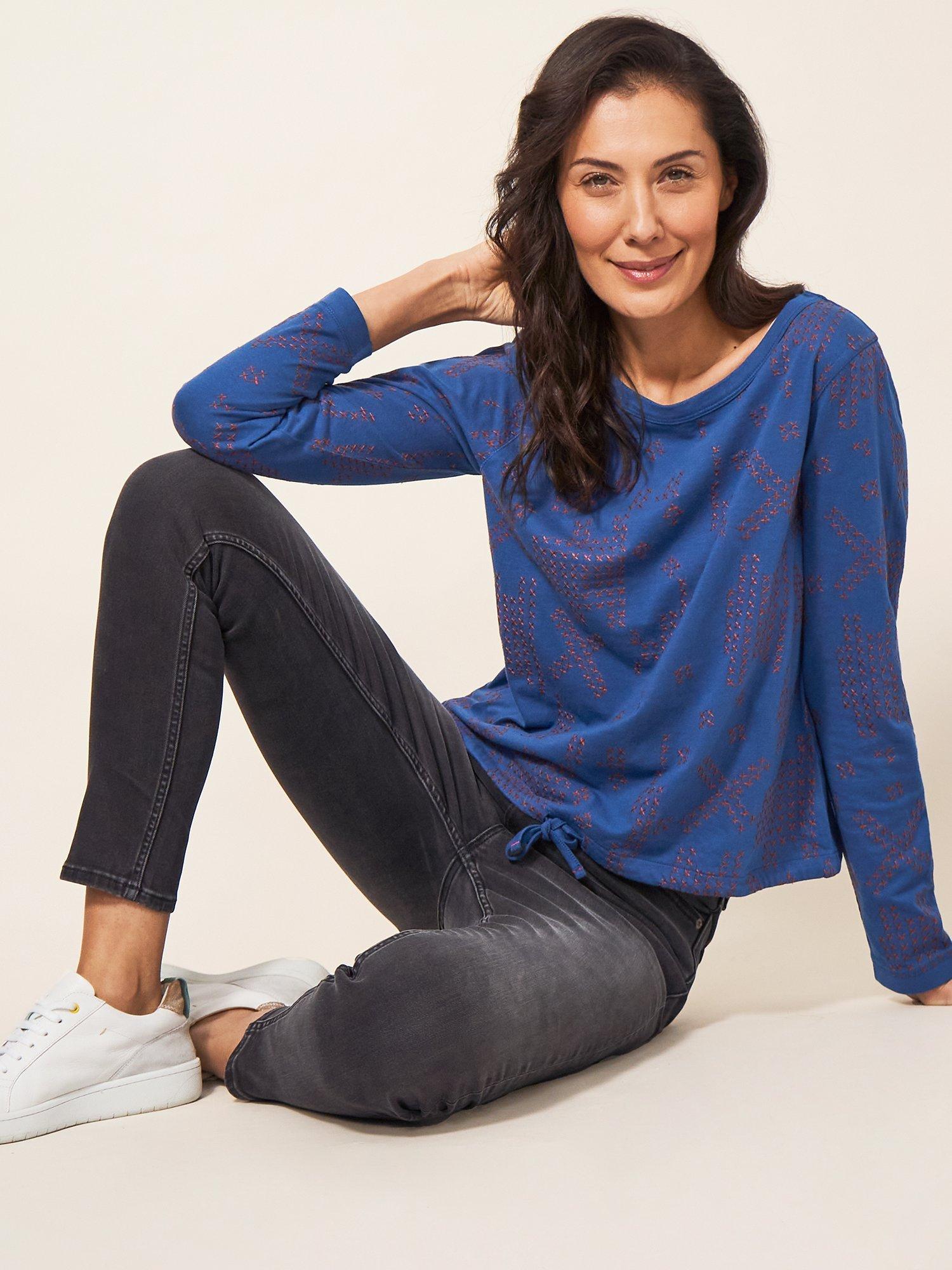 White Stuff Tippie Tie Hem Cotton Top, Blue