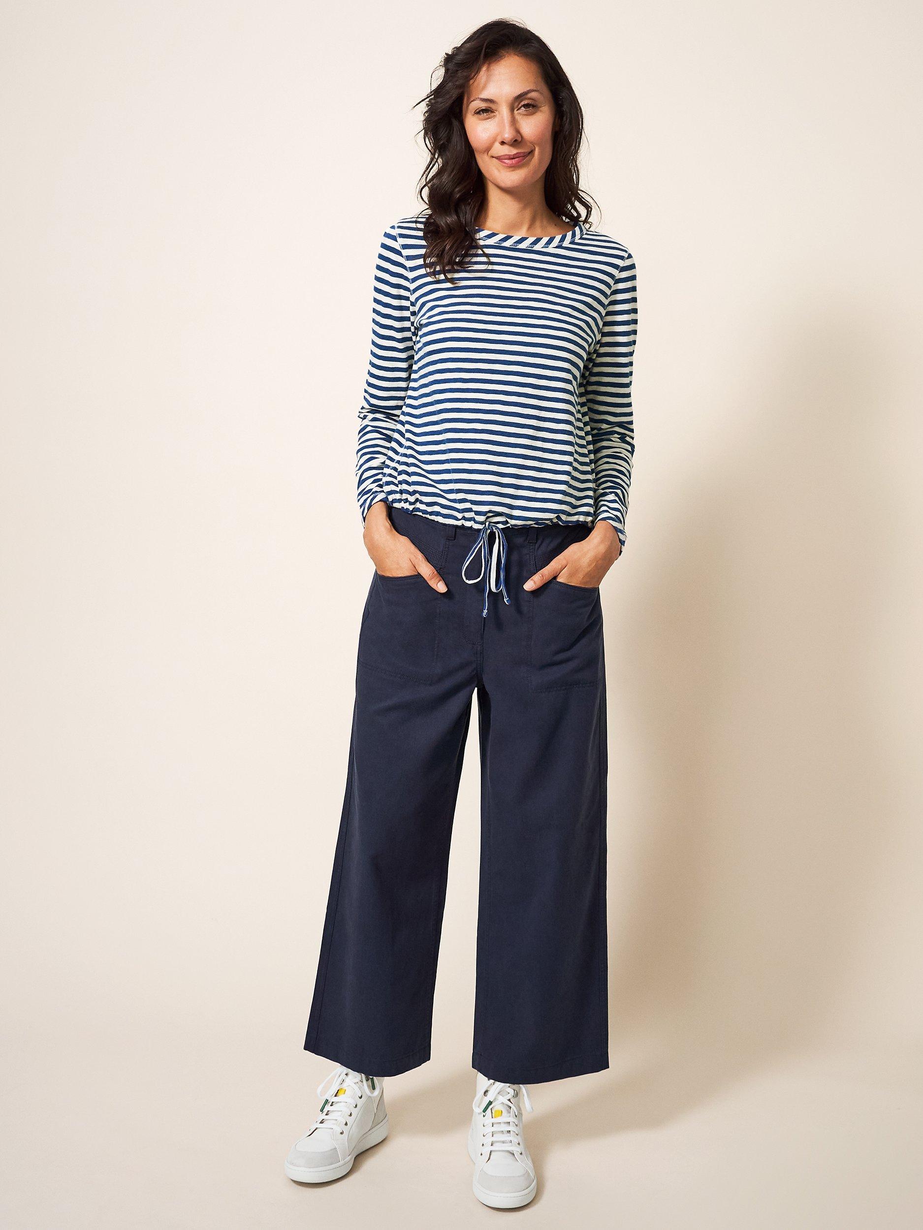 White Stuff Tippie Tie Hem Cotton Top, Navy/White
