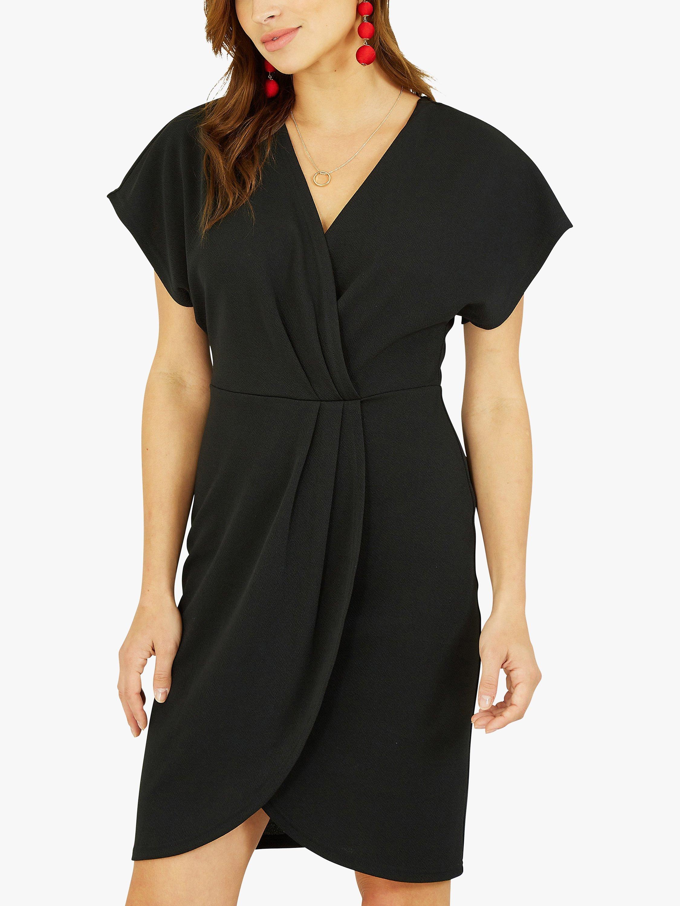 Mela London Wrap Front Knee Length Dress, Black, 8