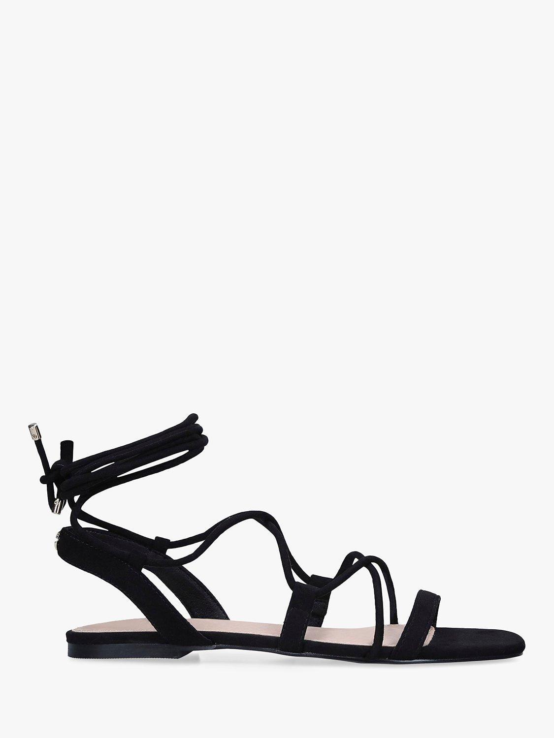 KG Kurt Geiger Riser Suede Tie Up Flat Sandals, Black, 4