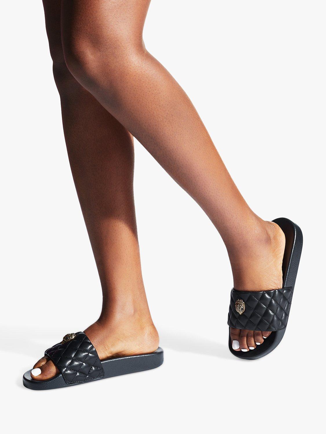 Kurt Geiger London Meena Eagle Quilted Slider Sandals, Black, 3