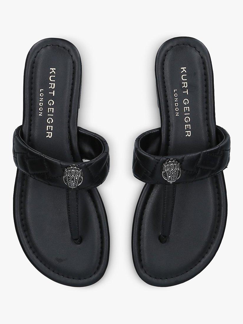 Product image 1 of 5, which shows Kurt Geiger London Kensington Leather T-Bar Sandals, Black, 7