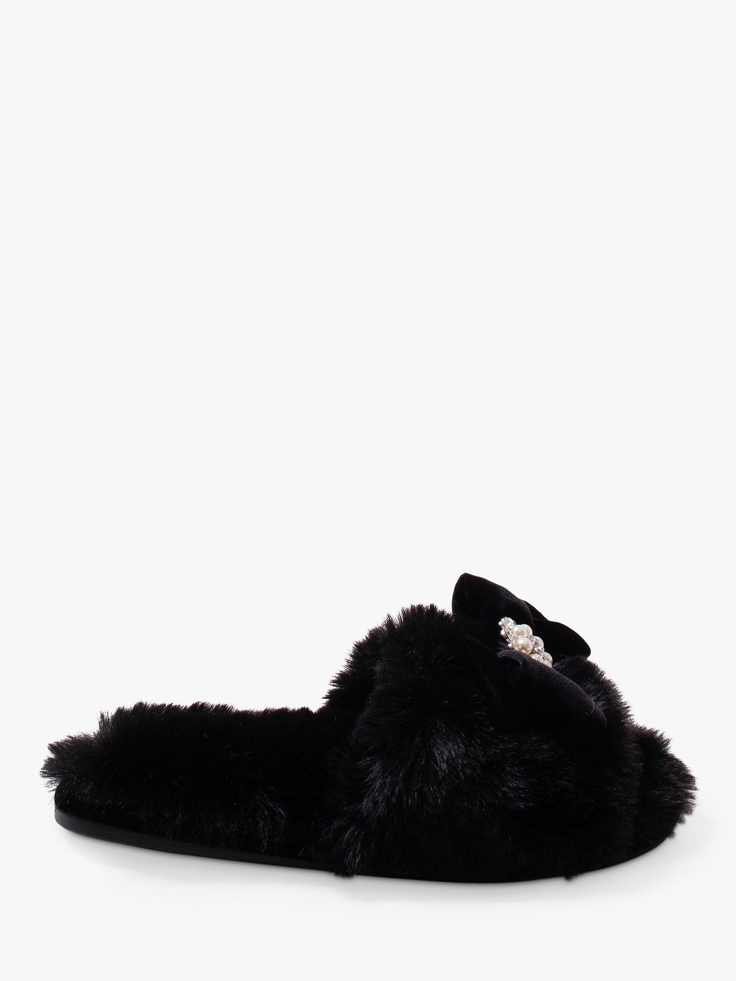 Product image 1 of 6, which shows Pretty You London Anya Faux Fur Slippers, Black, S
