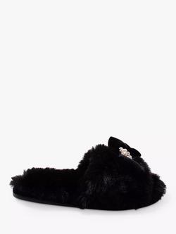 Pretty You London Anya Faux Fur Slippers, Black