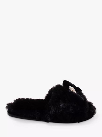 Pretty You London Anya Faux Fur Slippers, Black