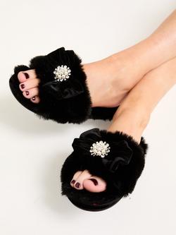 Pretty You London Anya Faux Fur Slippers - view 2, Black
