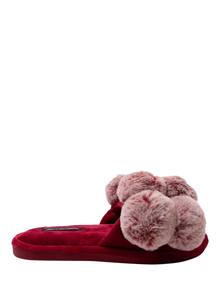 Pretty You London Dolly Pom Pom Slippers, Red