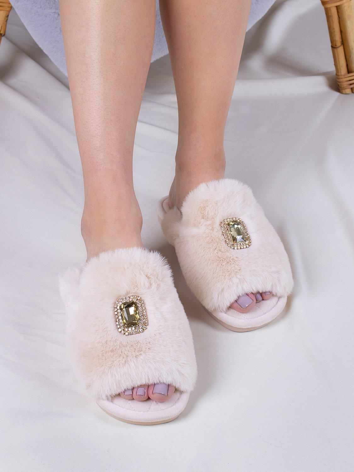 Product image 6 of 6, which shows Pretty You London Fifi Slippers, Powder Puff, L