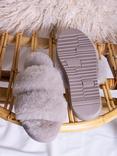 Pretty You London Jinx Double Band Sheepskin Slippers, Truffle