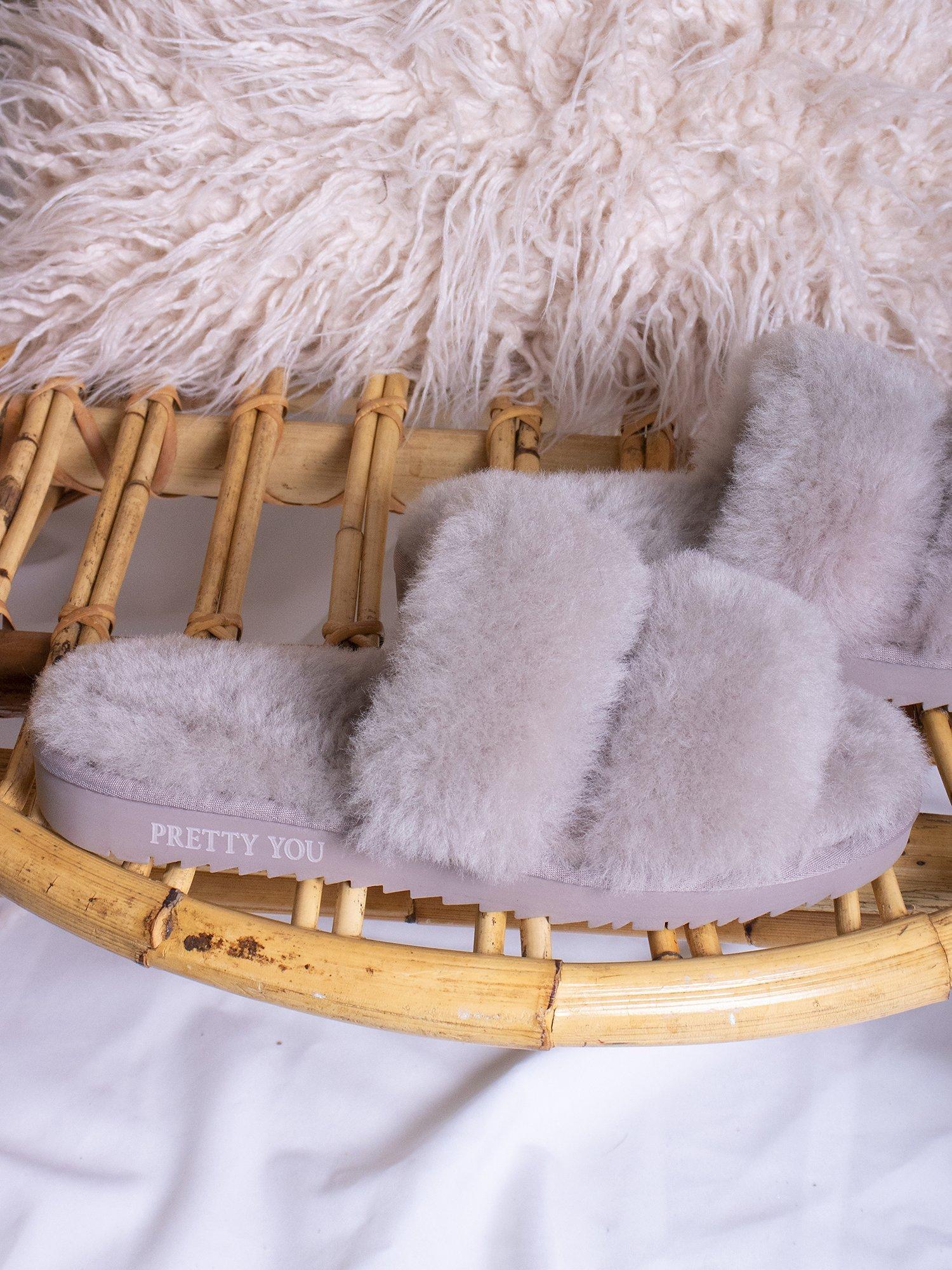 Product image 3 of 5, which shows Pretty You London Jinx Double Band Sheepskin Slippers, Truffle, M