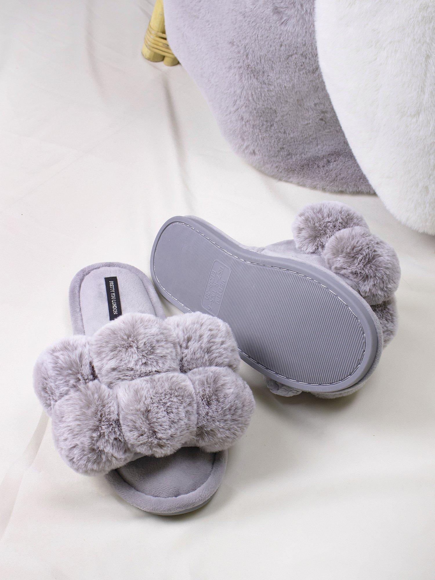 Product image 3 of 6, which shows Pretty You London Dolly Slippers, Grey, S