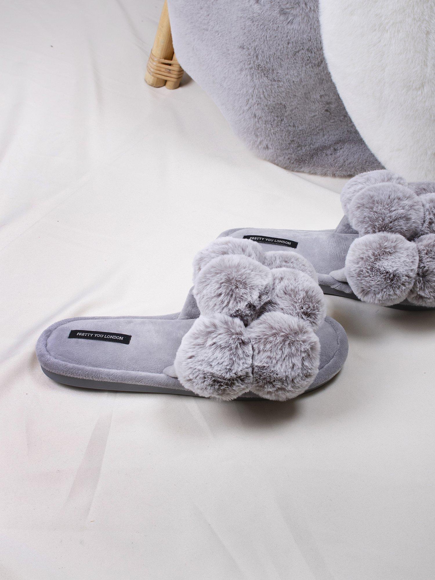 Product image 4 of 6, which shows Pretty You London Dolly Slippers, Grey, S