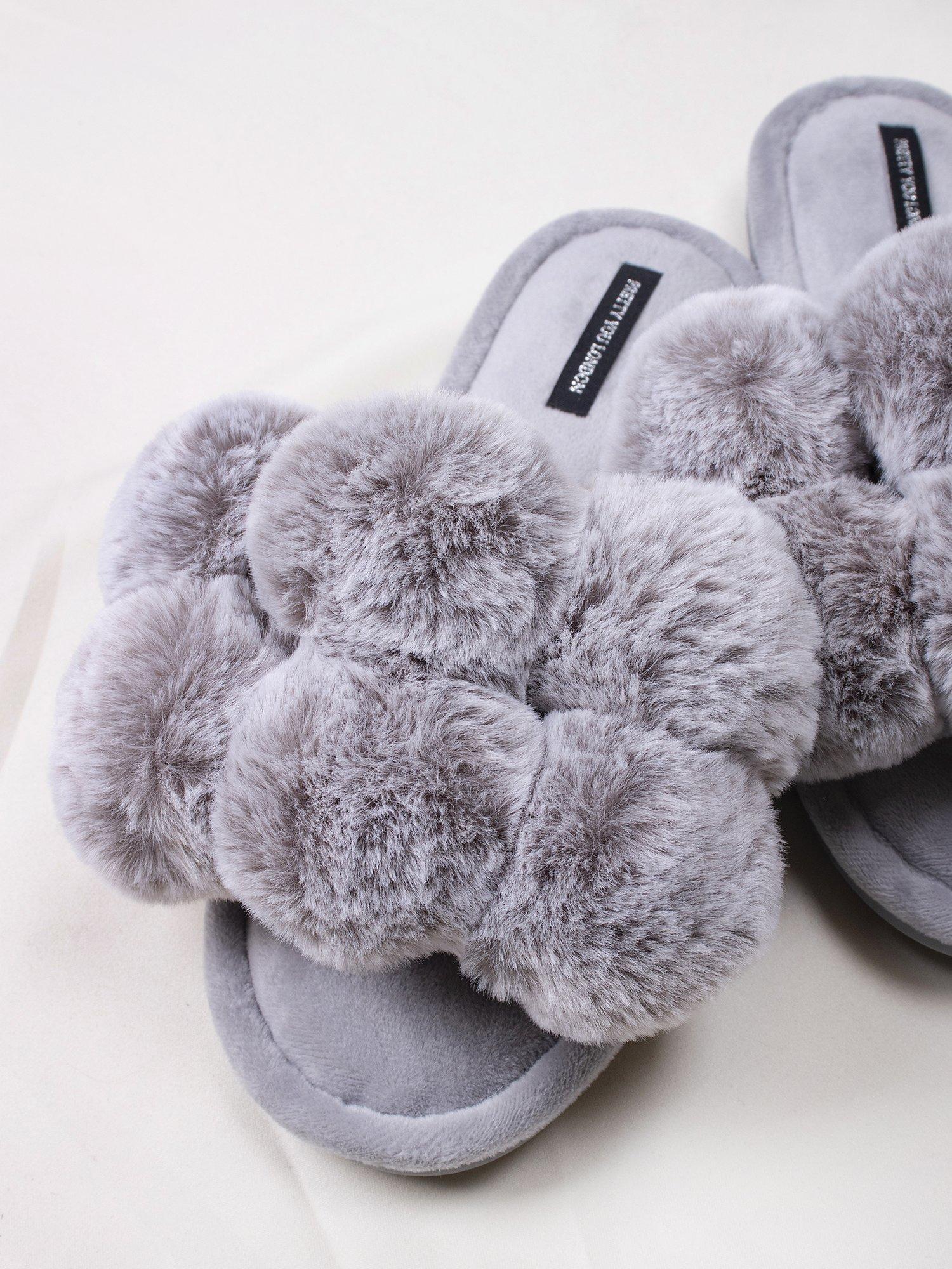 Product image 5 of 6, which shows Pretty You London Dolly Slippers, Grey, S