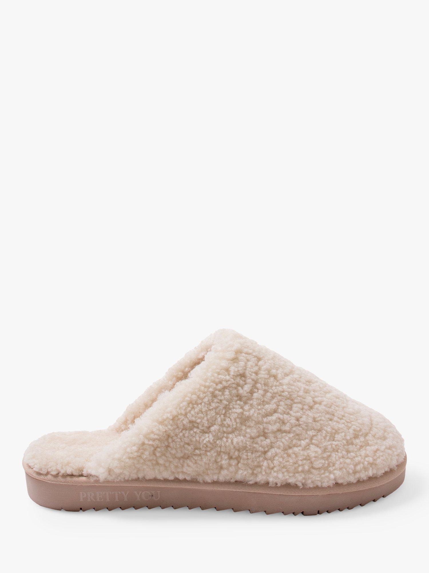 Pretty You London Jude Sheepskin Mule Slippers, Neutral, S