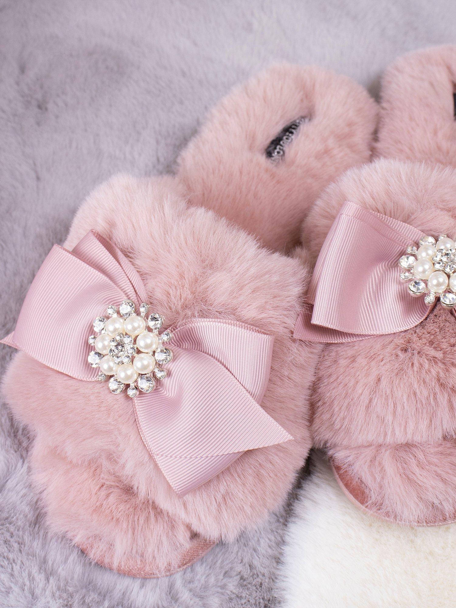 Product image 5 of 6, which shows Pretty You London Anya Faux Fur Slippers, Pink, S