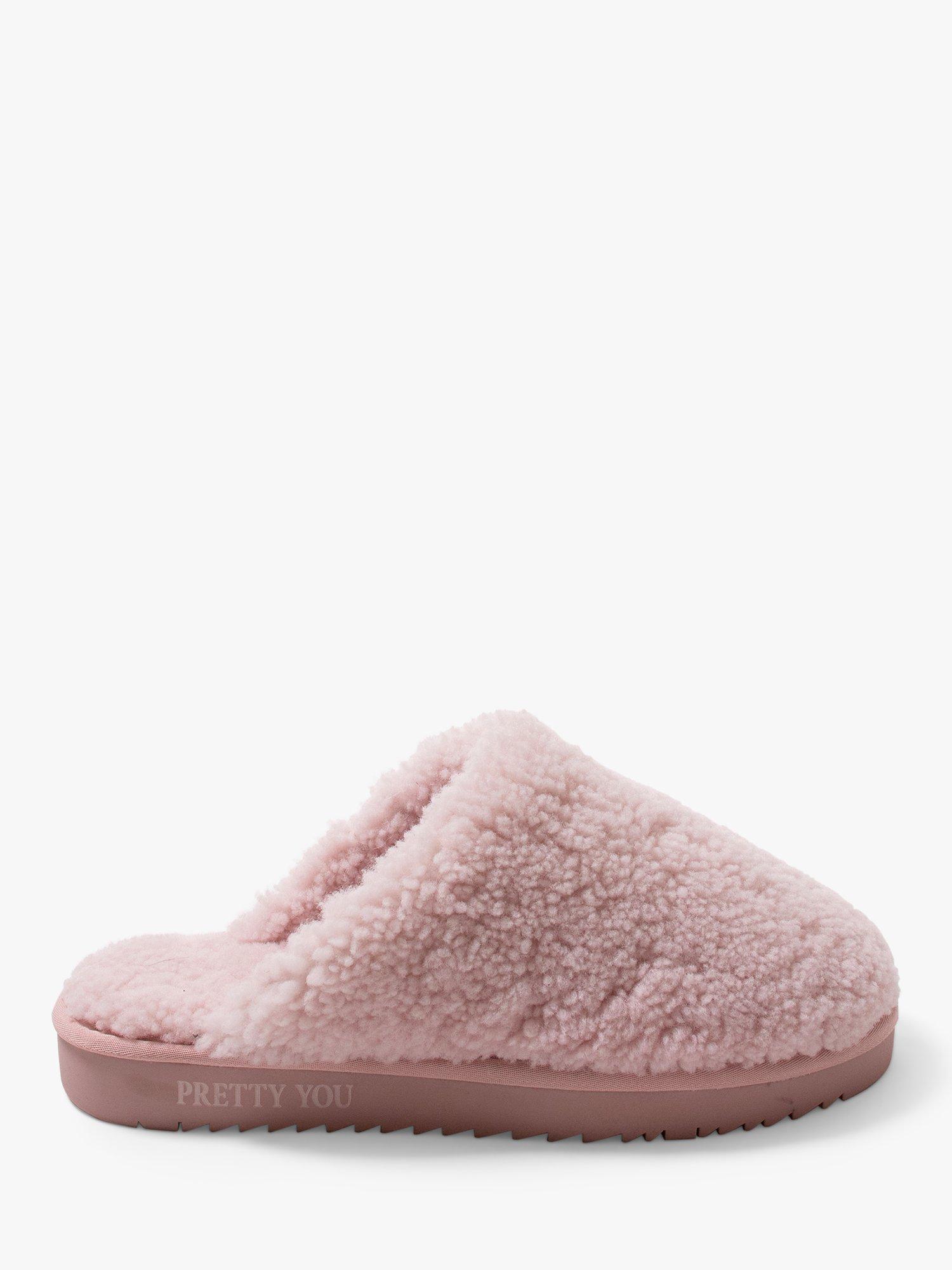 Product image 1 of 5, which shows Pretty You London Jude Sheepskin Mule Slippers, Rose, M