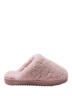 Pretty You London Jude Sheepskin Mule Slippers, Rose