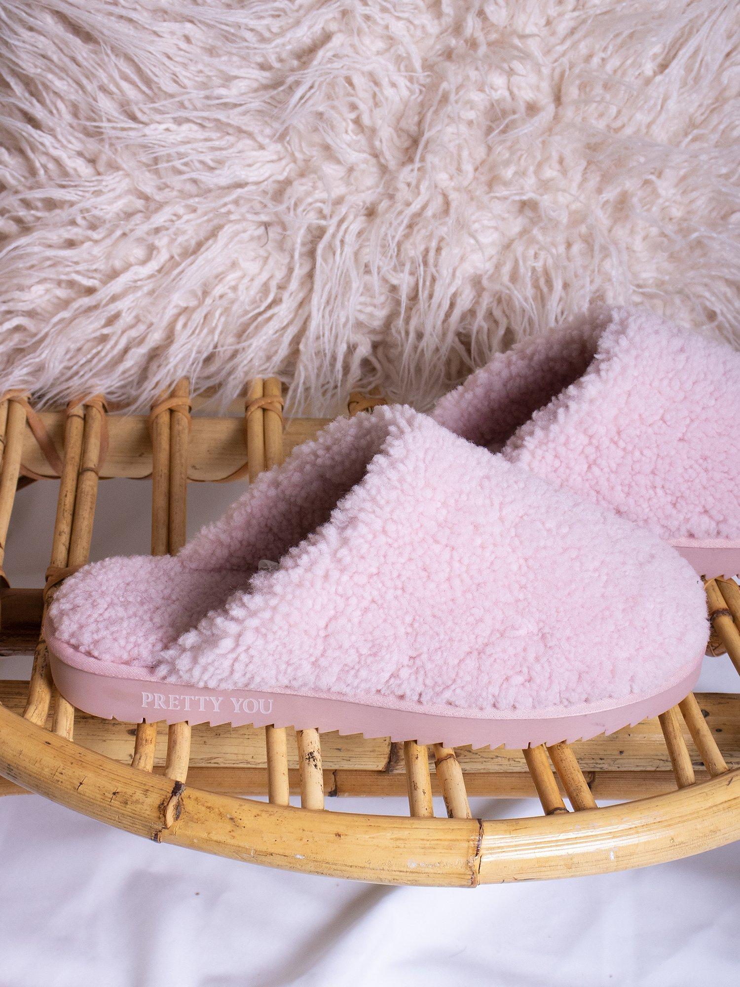 Product image 3 of 5, which shows Pretty You London Jude Sheepskin Mule Slippers, Rose, M