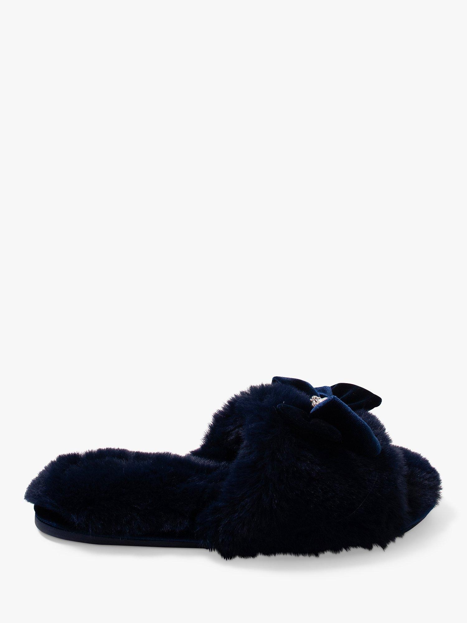 Pretty You London Anya Velvet Bow Slippers, Navy, S