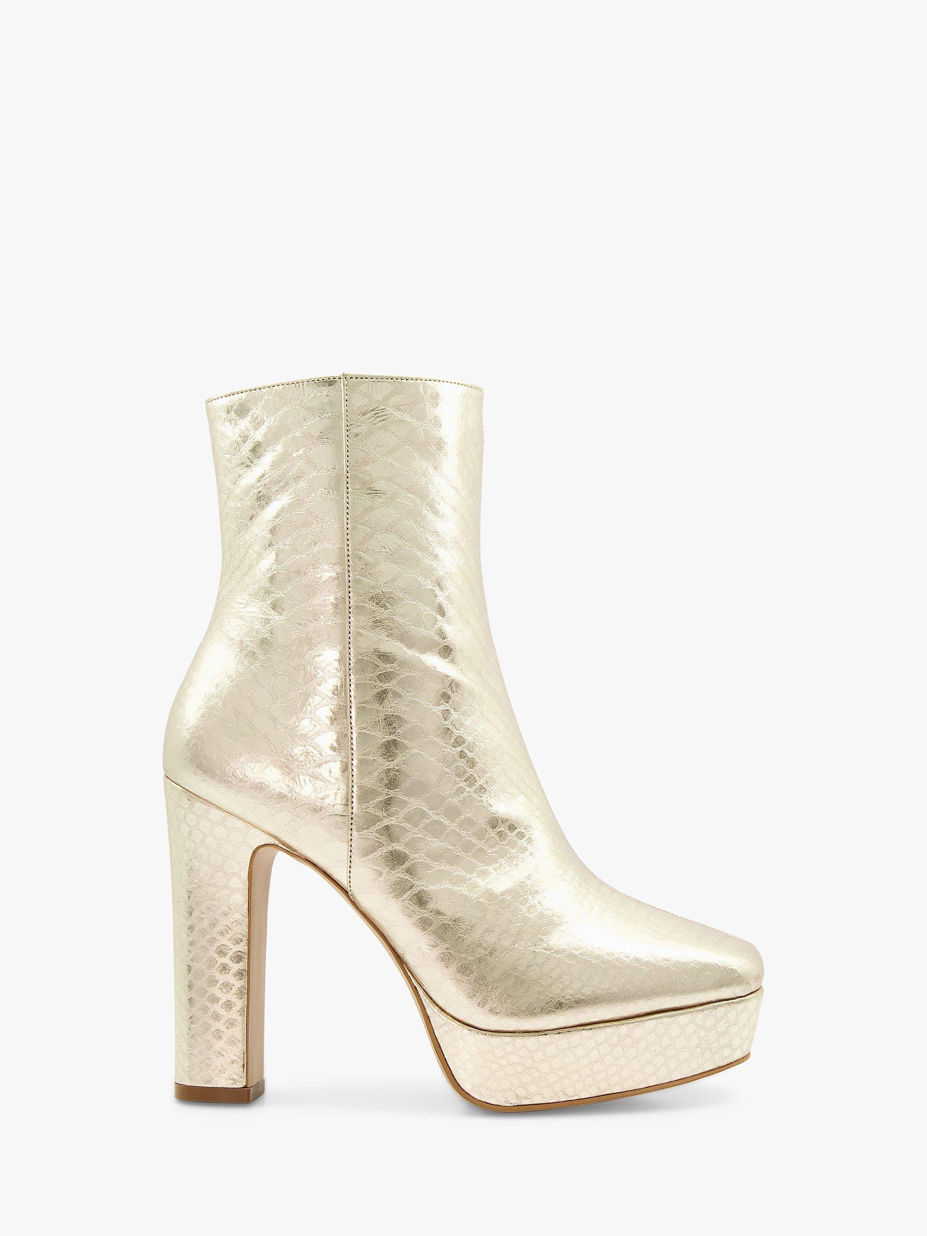 Dune Olympic Leather Croc Effect Ankle Boots, Gold Rept