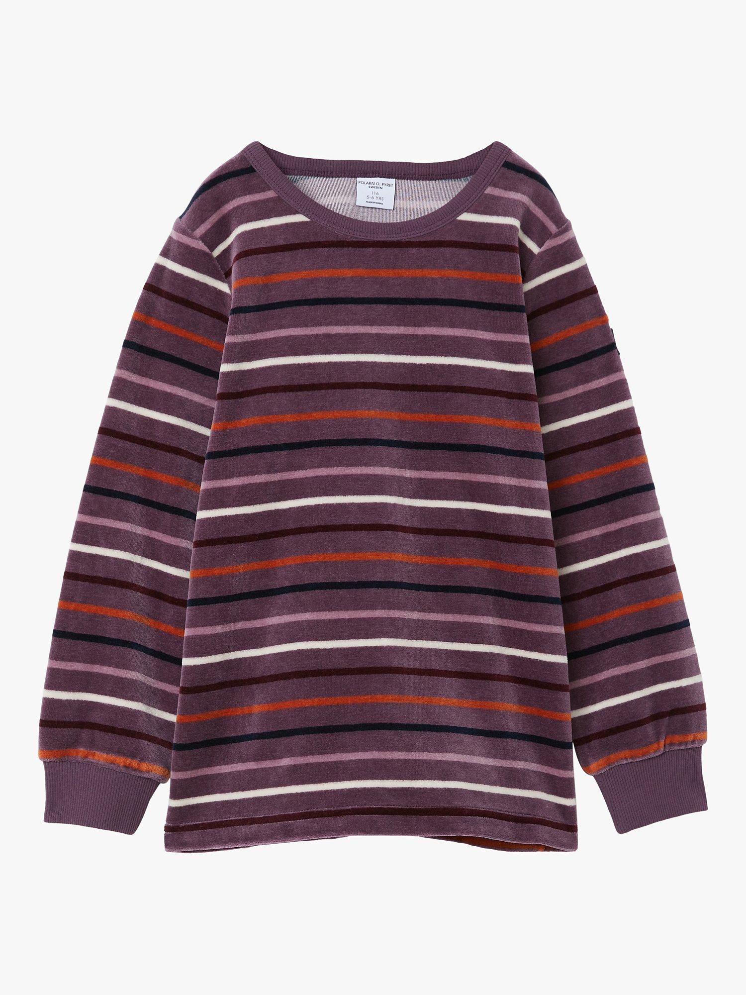 Polarn O. Pyret Kids' GOTS Organic Cotton Velour Stripe Top, Purple, 5-6 years