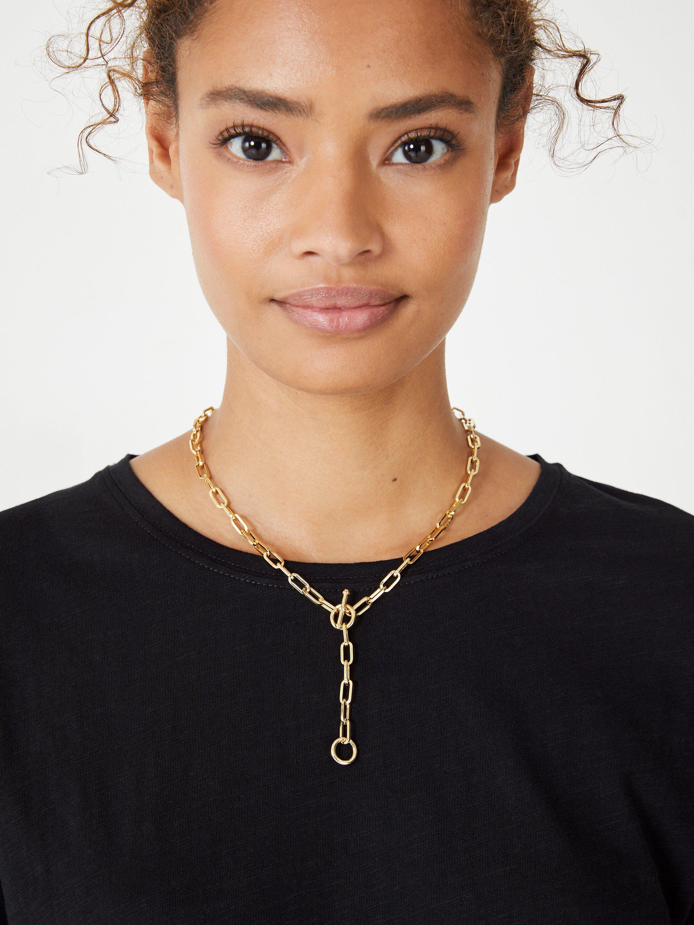 Product image 3 of 3, which shows HUSH Octavia Paperclip Chain Necklace, Gold, One Size