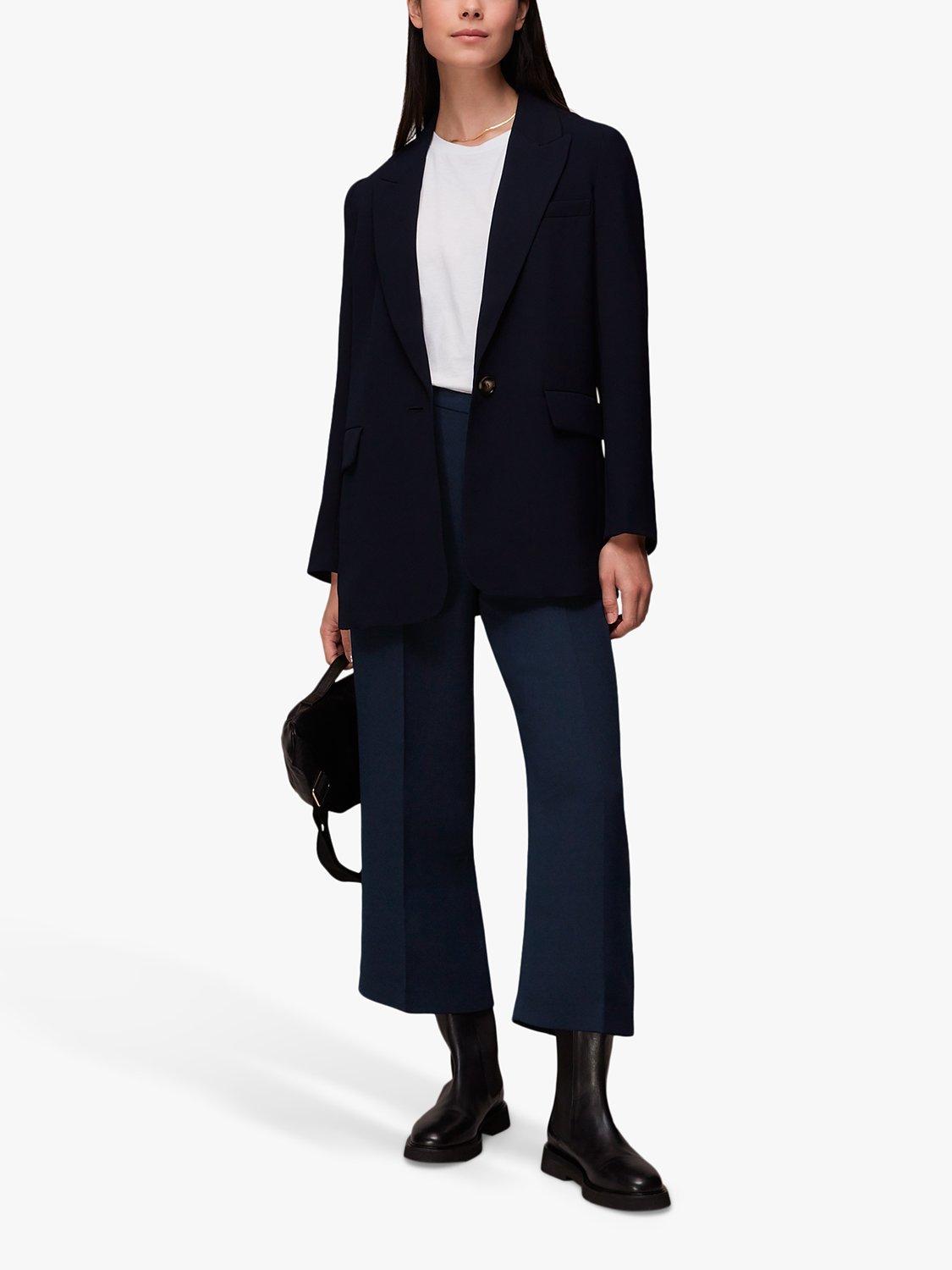 Whistles Wide Leg Cropped Trousers, Navy