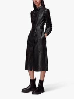 Whistles Phoebe Leather Shirt Midi Dress, Black