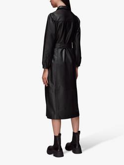 Whistles Phoebe Leather Shirt Midi Dress - view 2, Black