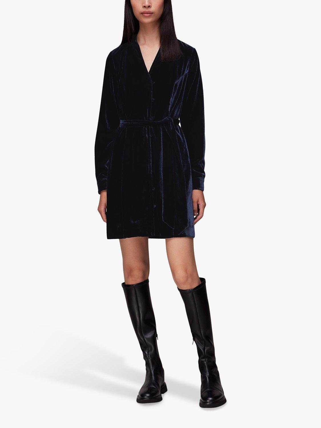 Whistles Velvet Wrap Mini Dress, Navy