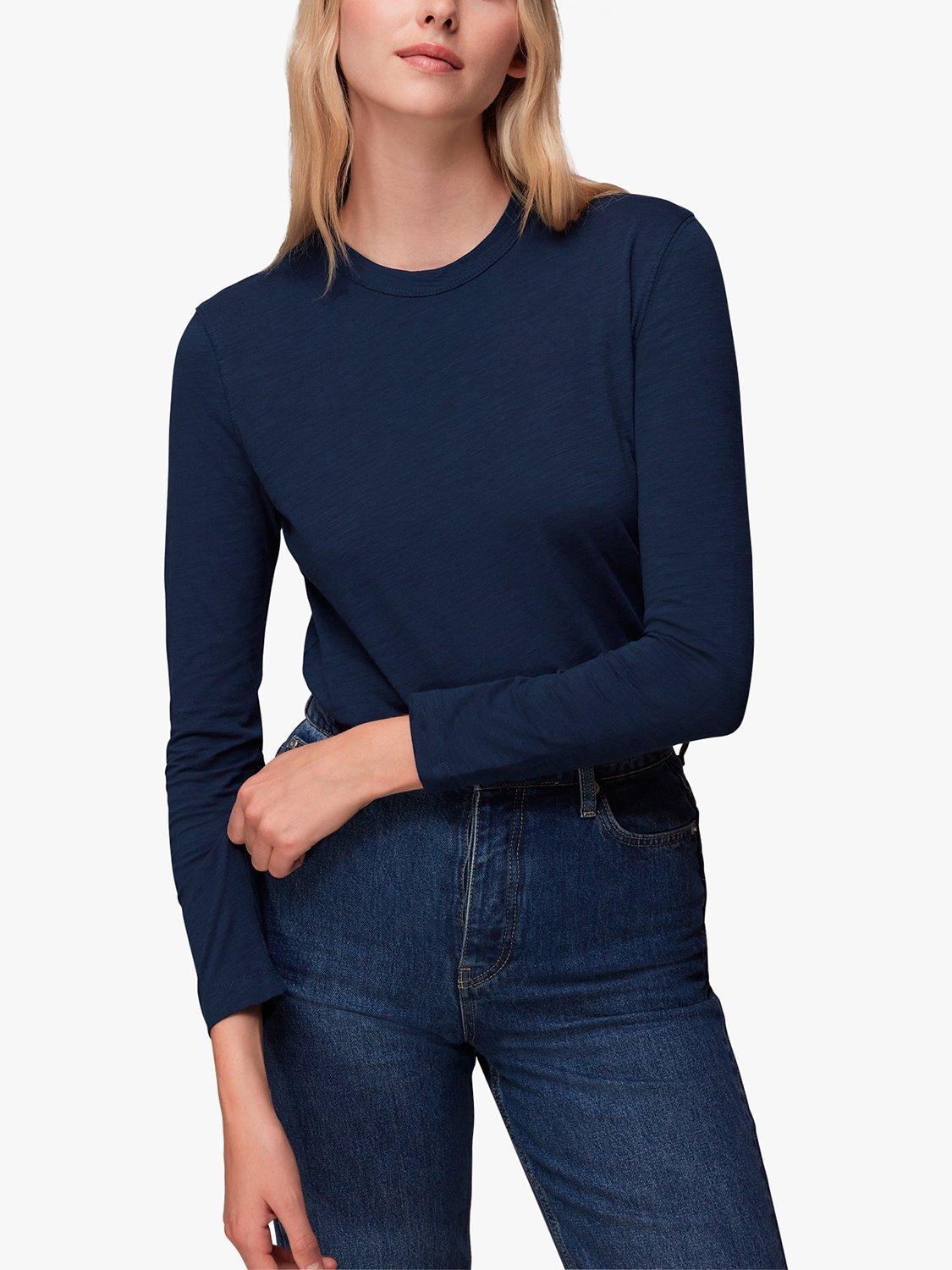 Whistles Emily Long Sleeve Organic Top, Navy