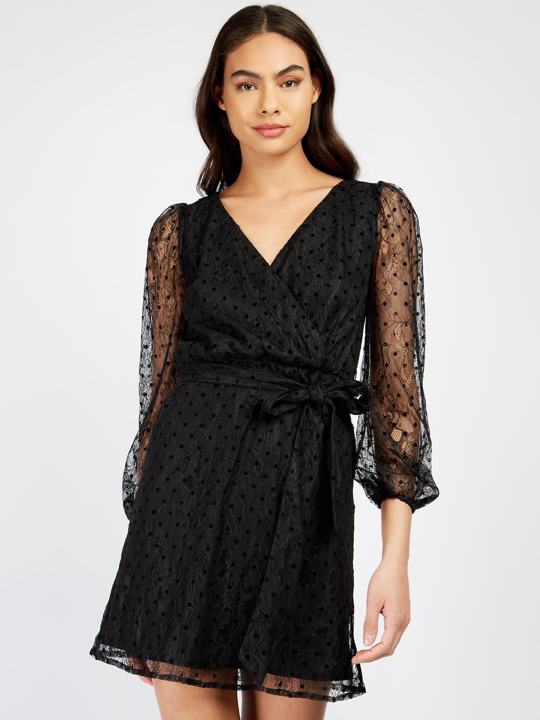 Little Mistress Spot Lace Mini Dress, Black