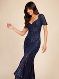 Little Mistress Sequin Fishtail Maxi Dress, Navy