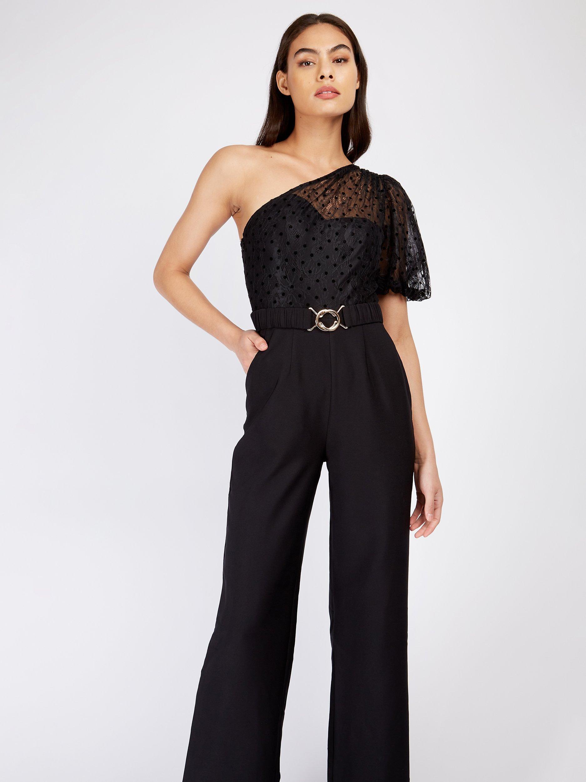 Little Mistress Spot Mesh Jumpsuit, Black
