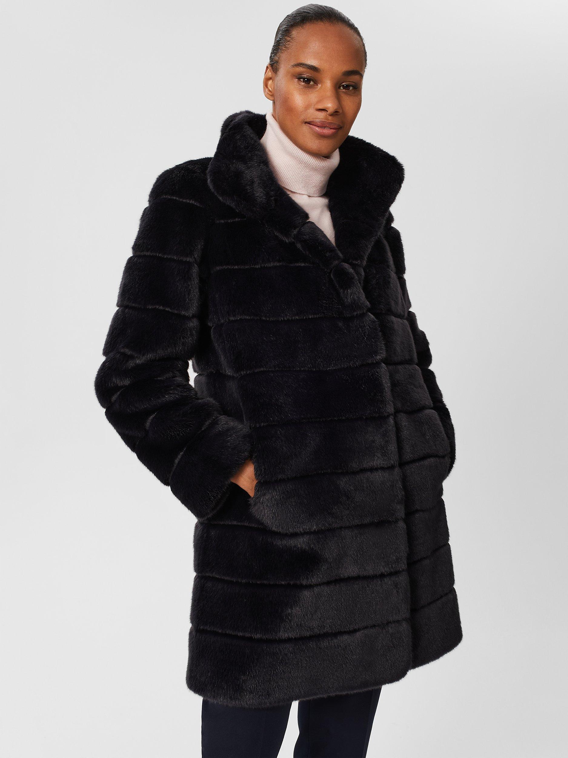 Hobbs Ros Faux Fur Coat, Navy