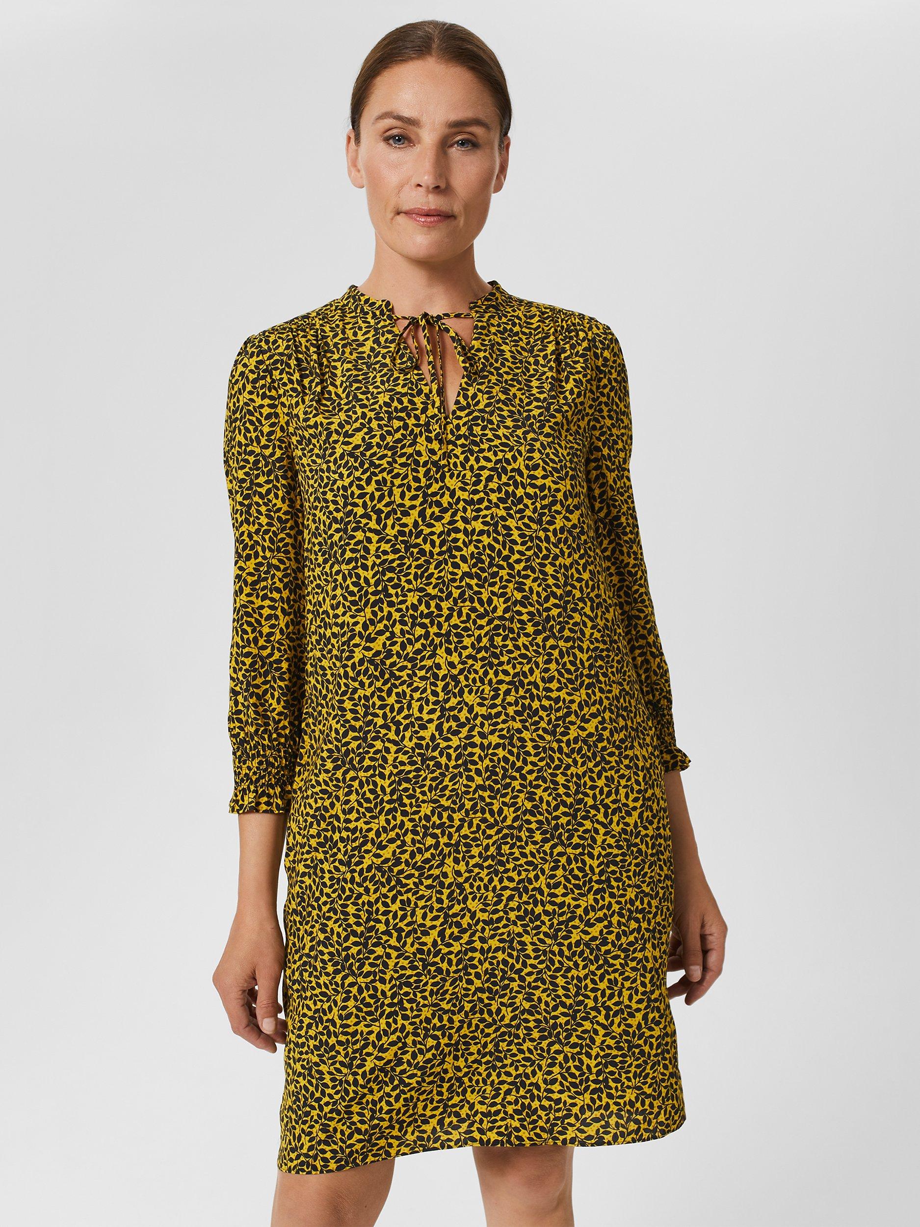 Hobbs Tafara Leaf Print Tunic Mini Dress, Chartreuse Navy